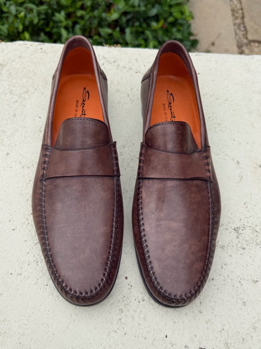 Santoni "Paine" smooth mottled leather loafers - size 9D - Picture 3 of 9